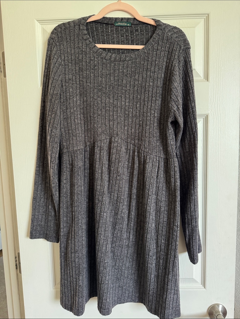 Cozy Ribbed Long Sleeve Dress - Gray